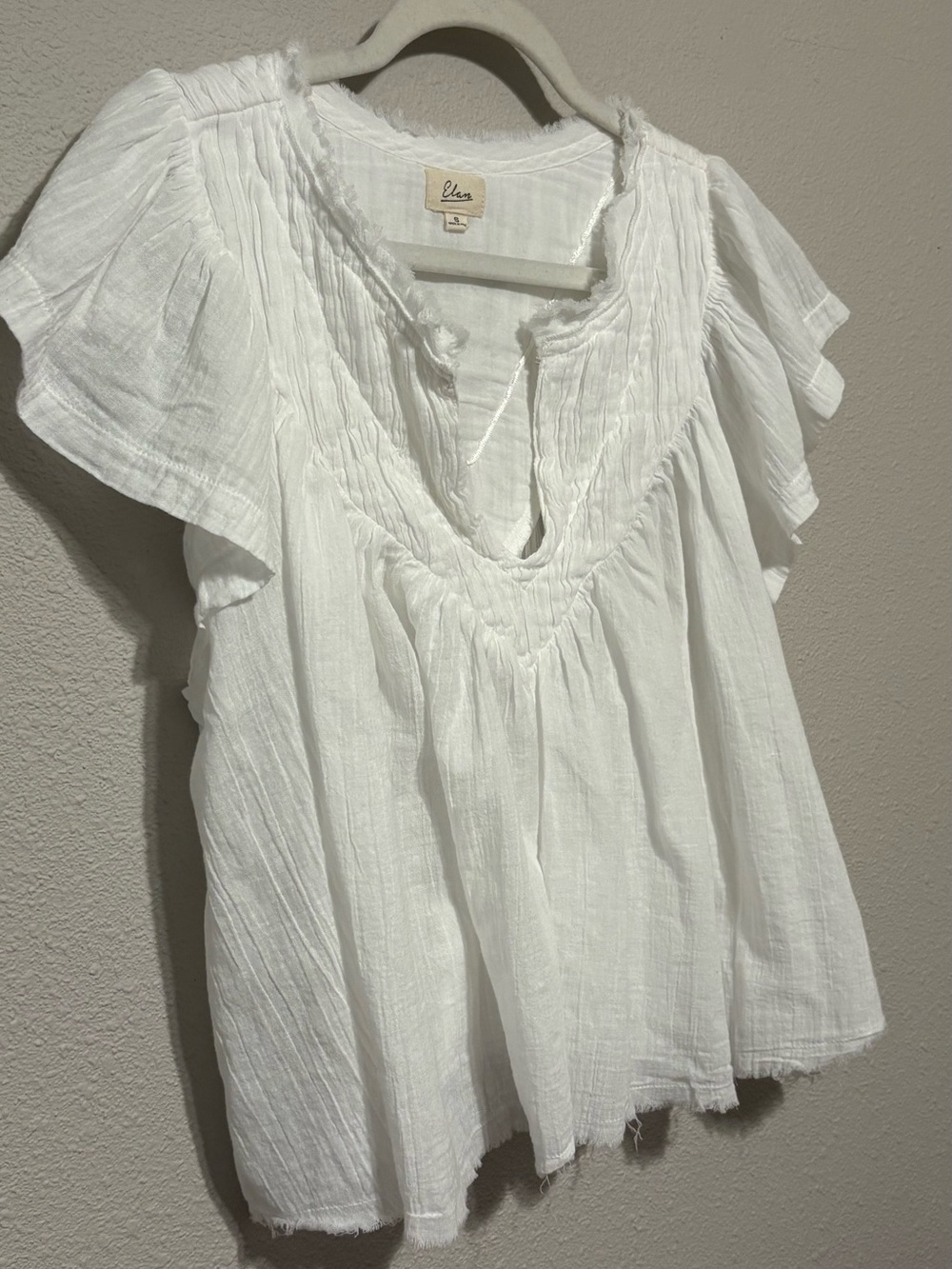 Elan White Cotton Boho Peasant Top